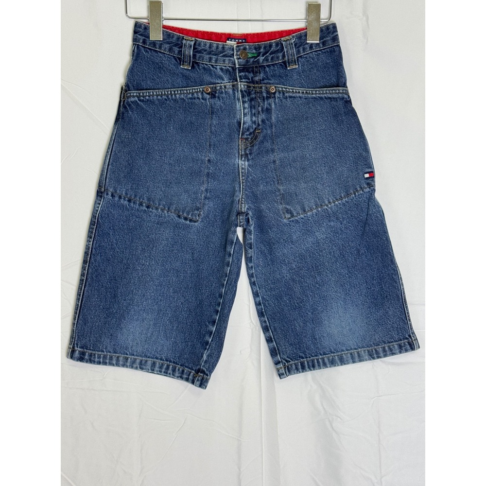 Vintage Tommy Hilfiger Denim Skater Shorts Size 14 Blue Carpenter 90s Flag